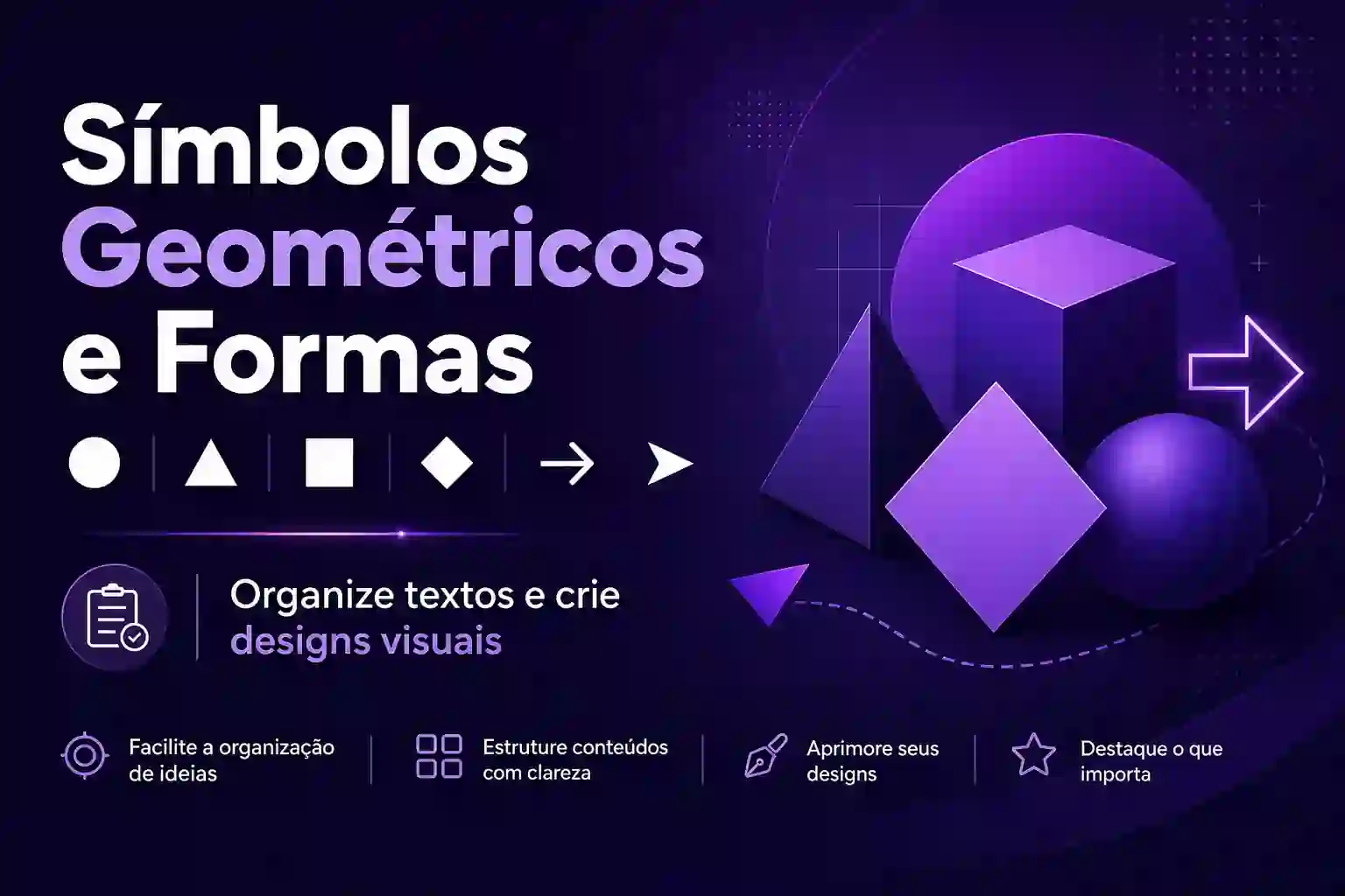 Símbolos geométricos e setas para decorar textos e perfis