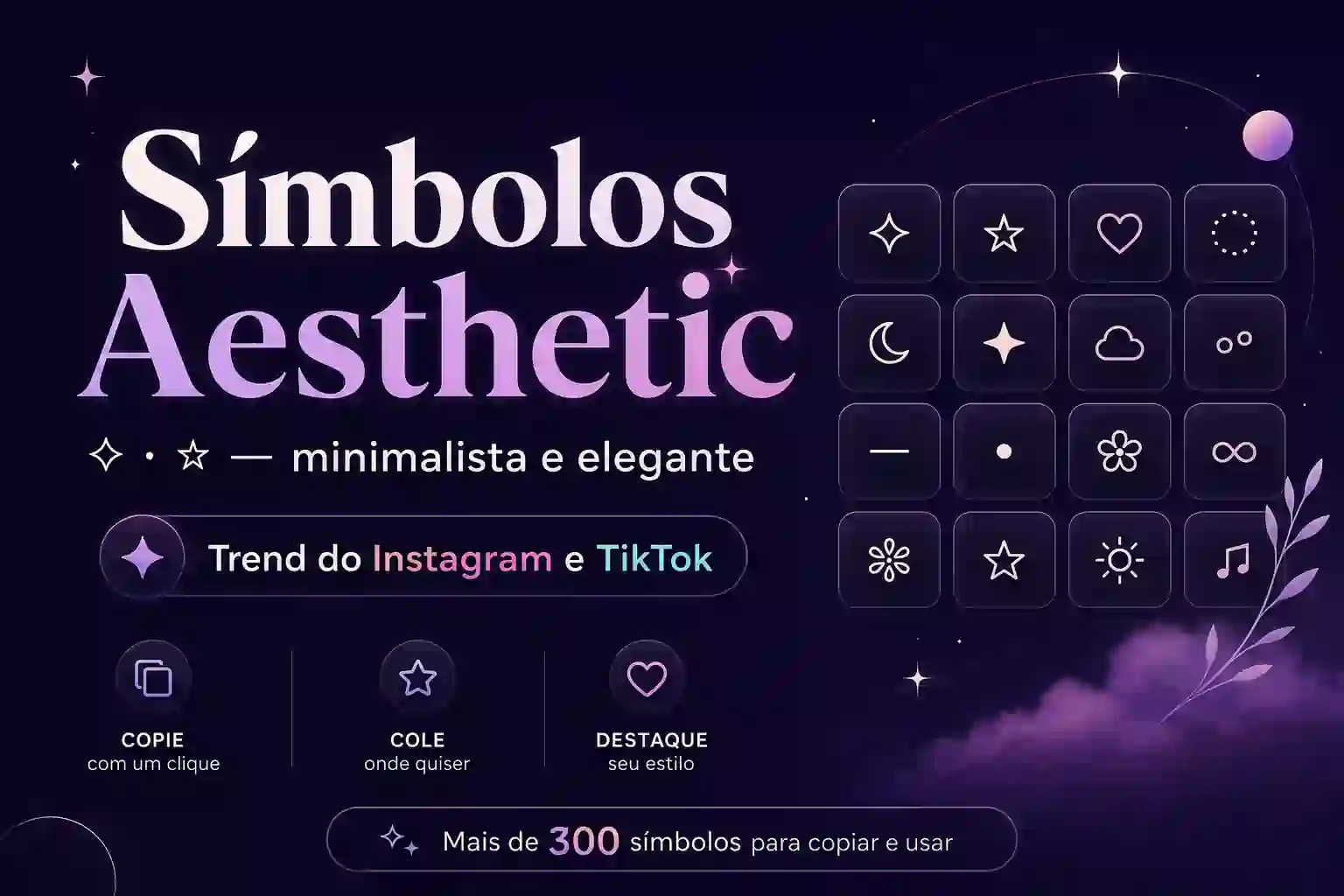 Símbolos aesthetic minimalistas para Instagram, TikTok e bios